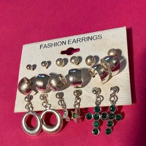 Elegant Silver and Green Fashion Earrings Set